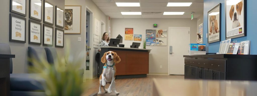 a modern, stylish office setting in spring hill where a knowledgeable puppy breeder discusses health records and credentials with a potential puppy buyer, surrounded by framed certifications on the walls, a welcoming reception area filled with informative brochures, and a cheerful puppy playfully engaging with visitors, all under bright, overhead lighting that enhances the vibrant atmosphere. 1. key visual elements: 1. modern office furniture (desk, chairs). 2. framed breeder certifications on the wall. 3. a display of puppy health documents on the desk. 4. an energetic puppy interacting with the surroundings. 5. bright, welcoming reception area. 6. informative brochures about responsible puppy adoption. 7. light, neutral colour palette on walls and furniture. 8. large windows providing bright, natural light. 9. smiling breeder displaying openness and professionalism. 10. a subtle puppy-themed decoration, like a pawprint motif. 2. creative elements: 1. an action shot of the puppy jumping playfully. 2. eye-catching infographic about puppy care on a wall. 3. the breeder handing over documents with a smile. 4. a softly blurred background showing a cozy waiting area. 5. vibrant artwork of different dog breeds adding character to the room. 3. tone and mood: the atmosphere is professional yet welcoming, evoking trust and warmth, making it conducive for potential puppy buyers. 4. visual metaphors/symbols: 1. the puppy representing joy and companionship. 2. the health documents symbolizing trust and transparency. 3. the certifications reflecting professionalism and credibility. 5. target audience: potential puppy buyers who are likely looking for trustworthy breeders and affectionately socialised puppies. 6. perspective/angles: 1. eye level focusing on the conversation between the breeder and buyer. 2. a wider shot capturing the entire office space with the energetic puppy in motion. 3. close-up of the breeder’s hands presenting health documents. 7. color palettes/lighting schemes: 1. light whites and gentle blues for a professional yet inviting vibe. 2. warm earth tones creating a homely atmosphere. 3. bright accents (like yellow or green) to depict a cheerful environment. 8. artistic styles/techniques: 1. photorealistic to convey authenticity. 2. minimalist to highlight key elements without distractions. 3. contemporary to reflect modern office design trends. final image prompt: create an image of a modern office setting in spring hill where a knowledgeable puppy breeder interacts warmly with a potential buyer, showcasing health documents and certifications prominently displayed in bright frames on the wall. capture the energy of a playful puppy engaging with the space, accentuated by bright, neutral colours and a welcoming reception area filled with informative brochures. the scene should radiate professionalism and trust, with soft natural lighting enhancing the atmosphere. use an eye-level perspective focusing on the interaction, shot with a canon eos r6, paired with a rf 24-70mm f2.8l is usm lens at f/4 for a sharp focus on the subjects and a slightly blurred background to keep the attention on the breeder and the puppy.